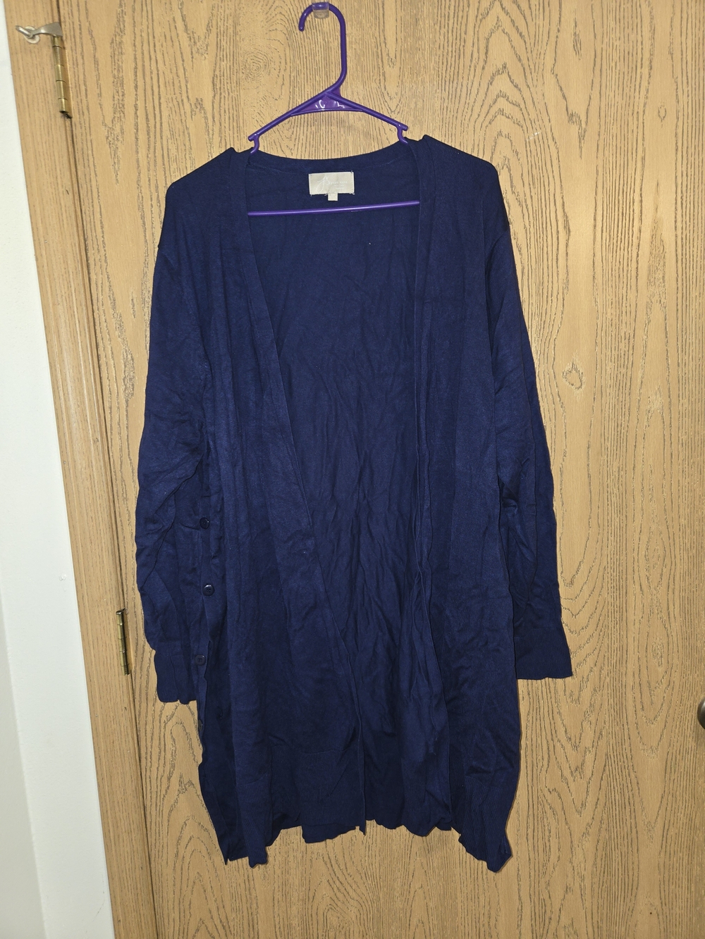 Joan Vass Navy Open-Front Long Cardigan